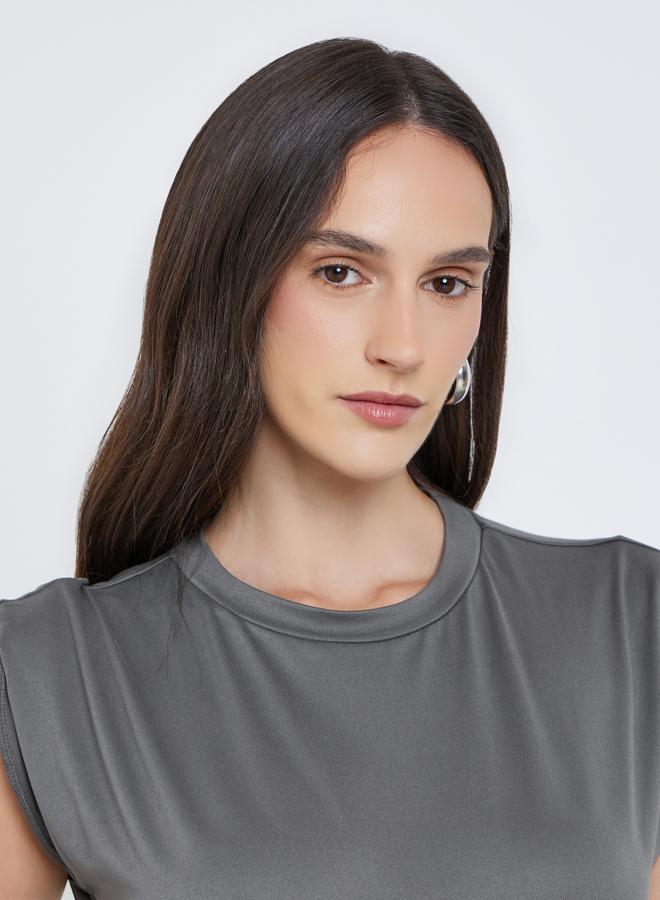 Styli Solid Round Neck Sleeveless Plain Bodysuit - Image 4