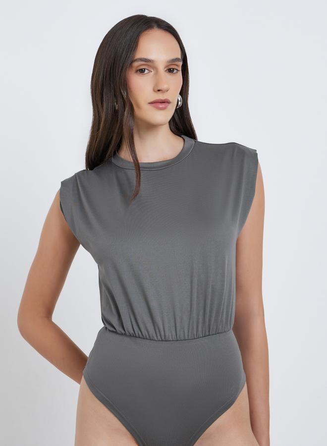 Styli Solid Round Neck Sleeveless Plain Bodysuit - Image 1