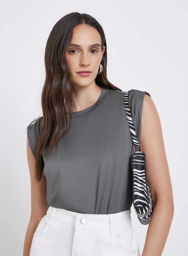 Styli Solid Round Neck Sleeveless Plain Bodysuit - Image 3