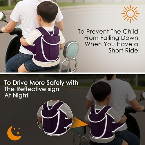 BabyGo Kids Safety Belt for Two Wheeler with Reflective Strips, Portable Baby Safety Belt for 2 Wheeler| Double Buckles for Extra Safety for Kids (Purple) - Image 5