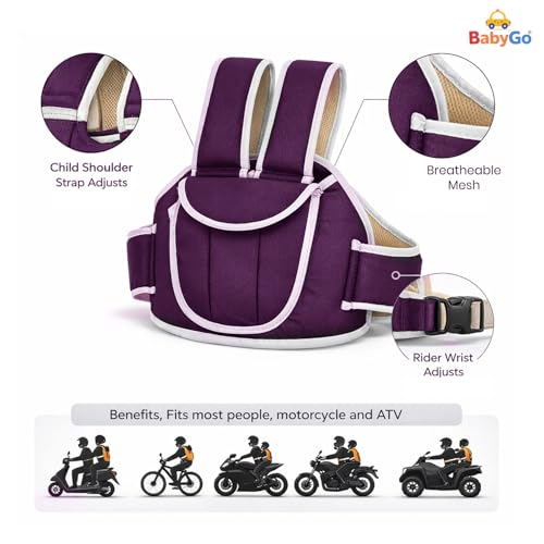 BabyGo Kids Safety Belt for Two Wheeler with Reflective Strips, Portable Baby Safety Belt for 2 Wheeler| Double Buckles for Extra Safety for Kids (Purple) - Image 3