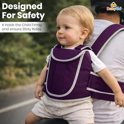 BabyGo Kids Safety Belt for Two Wheeler with Reflective Strips, Portable Baby Safety Belt for 2 Wheeler| Double Buckles for Extra Safety for Kids (Purple) - Image 2