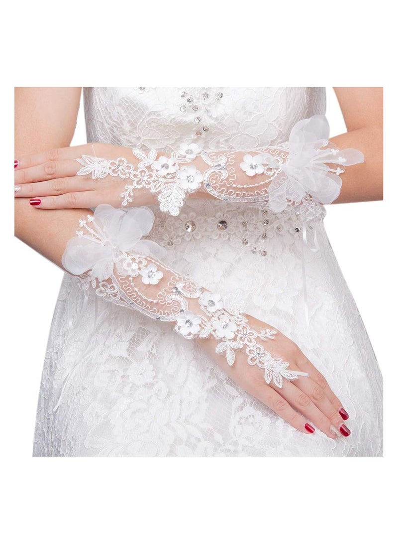 SOLARAE قفازات ساتان أنيقة مزينة بالدانتيل قفازات زفاف طويلة حماية من الأشعة فوق البنفسجية، للعروس وفتاة الزهور والنساء في حفلات الزفاف والحفلات (بيضاء) - Image 3