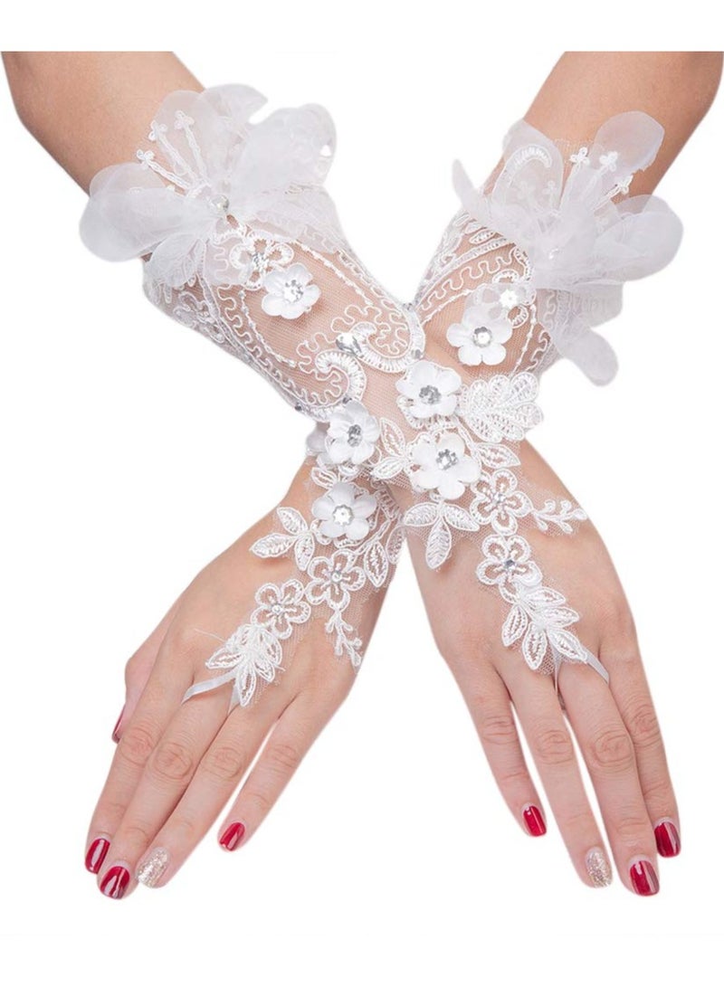 SOLARAE قفازات ساتان أنيقة مزينة بالدانتيل قفازات زفاف طويلة حماية من الأشعة فوق البنفسجية، للعروس وفتاة الزهور والنساء في حفلات الزفاف والحفلات (بيضاء) - Image 1