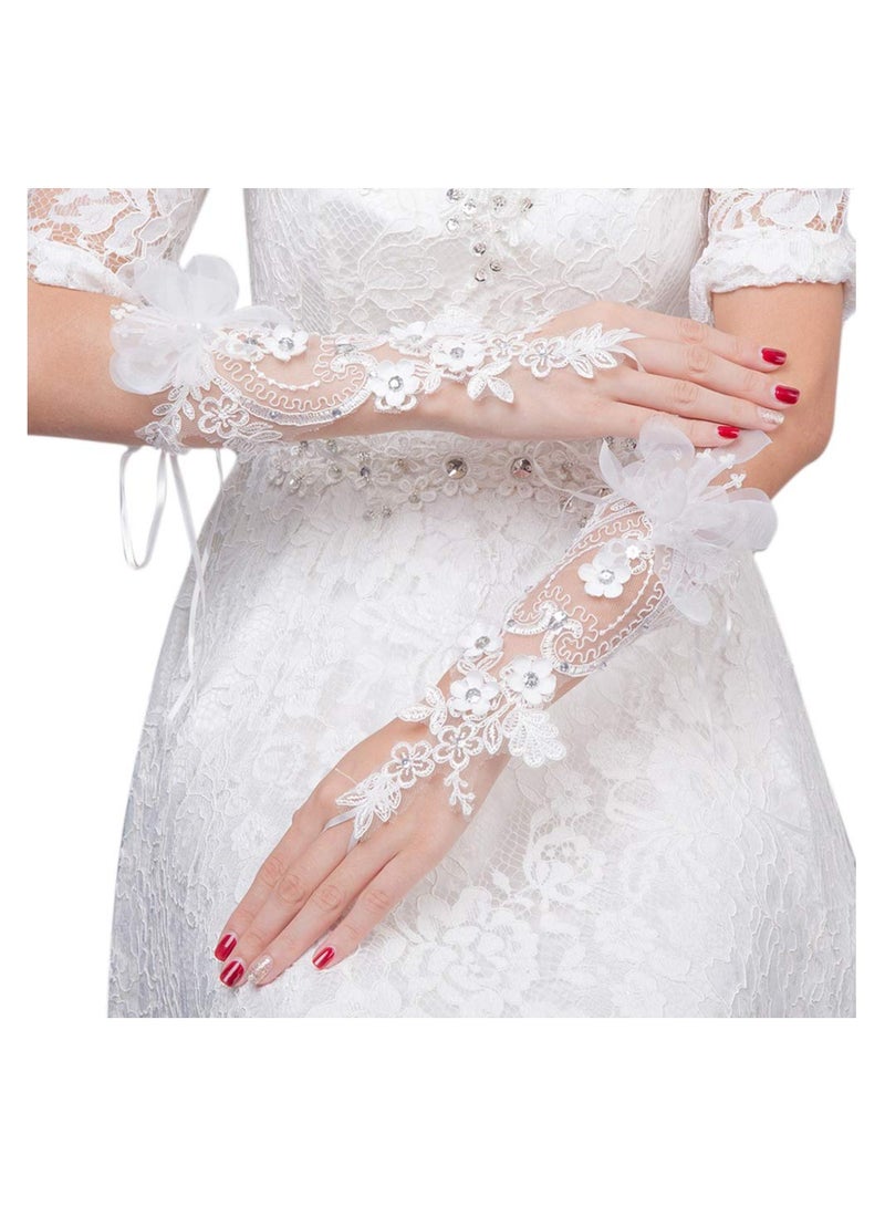 SOLARAE قفازات ساتان أنيقة مزينة بالدانتيل قفازات زفاف طويلة حماية من الأشعة فوق البنفسجية، للعروس وفتاة الزهور والنساء في حفلات الزفاف والحفلات (بيضاء) - Image 5