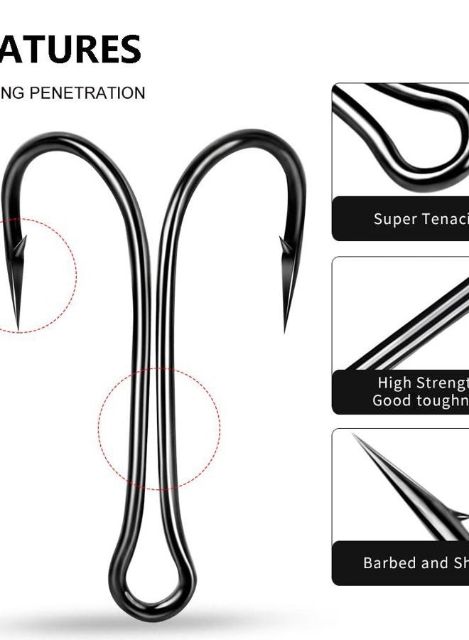 Dyxssm 100pcs/lot Double Fishing Hooks Classic Frog Hook with Open Shank for Saltwater and Freshwater (4# (100pcs)) - Image 3