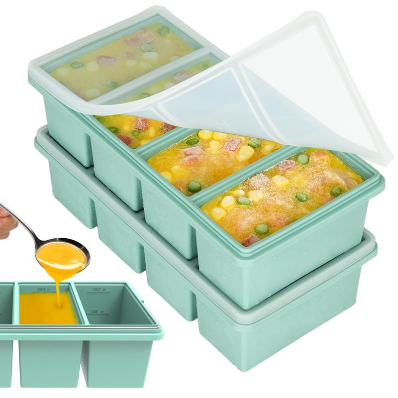CyhHave Silicone Freezer Trays with Lids 1Cup Soup Container Style Ice Cube Trays for Freezer Leakproof DishwasherOven Safe Stackable Ideal for Frozen Broth Leftovers Meal Prep BPA Free 2 Pack - Image 2
