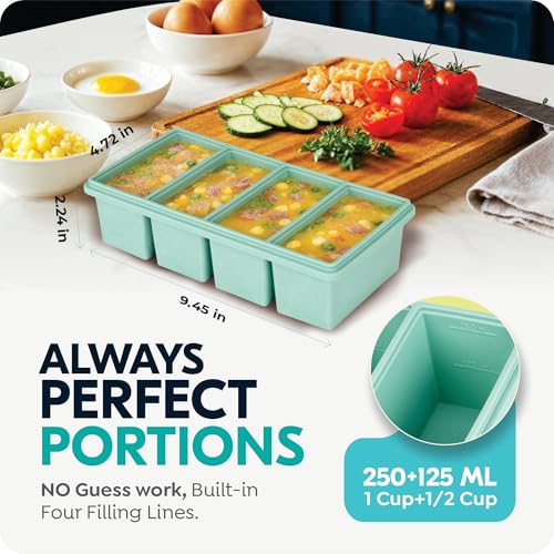 CyhHave Silicone Freezer Trays with Lids 1Cup Soup Container Style Ice Cube Trays for Freezer Leakproof DishwasherOven Safe Stackable Ideal for Frozen Broth Leftovers Meal Prep BPA Free 2 Pack - Image 3