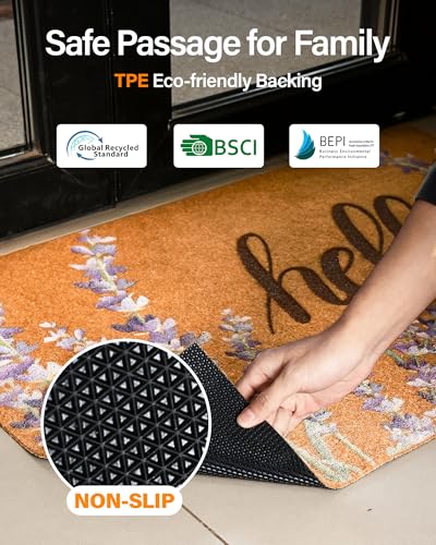SAKSUN Door Mat Welcome Outdoor Mat: Artificial Coir Doormat for Outdoor Outside Indoor Entrance - Front Door Mat Non-Slip Backing Durable Fall Mat for Home Porch Entryway Floor (Hello Floral, 17"x 30") - Image 2