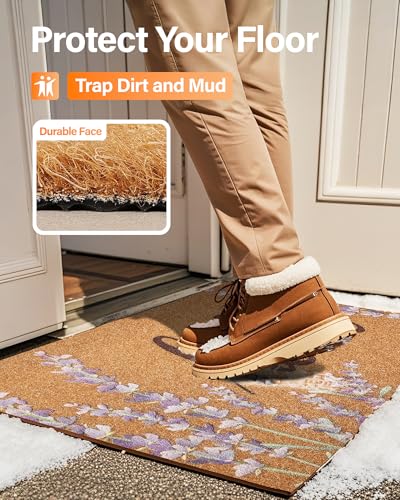 SAKSUN Door Mat Welcome Outdoor Mat: Artificial Coir Doormat for Outdoor Outside Indoor Entrance - Front Door Mat Non-Slip Backing Durable Fall Mat for Home Porch Entryway Floor (Hello Floral, 17"x 30") - Image 3