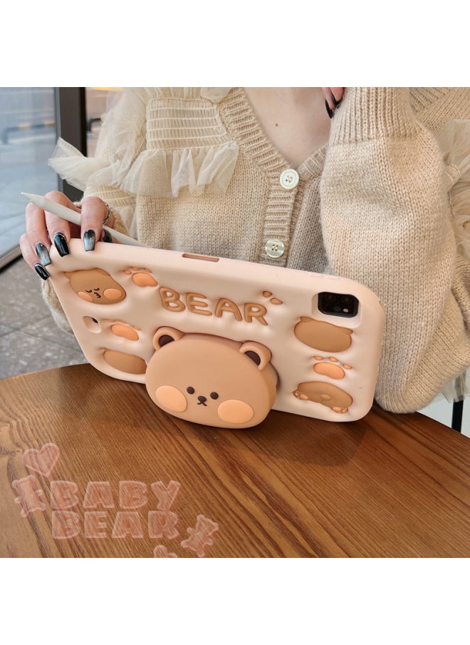 Generic - Telescopic Bracket Protective Cover Mini Silicone 45 Tablet 6 Drop-resistant Shell 2019 IPad10.2 Inch 7 Cartoon Air2-Color:Telescopic-milk Tea Bear-Applicable Model:ipad5 Air1 - Image 1