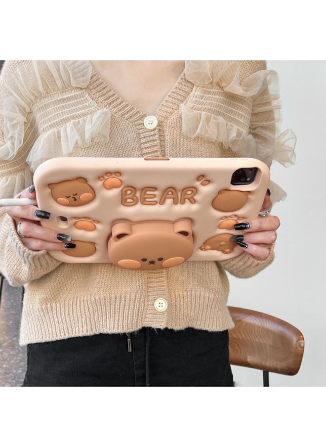Generic - Telescopic Bracket Protective Cover Mini Silicone 45 Tablet 6 Drop-resistant Shell 2019 IPad10.2 Inch 7 Cartoon Air2-Color:Telescopic-milk Tea Bear-Applicable Model:ipad5 Air1 - Image 1