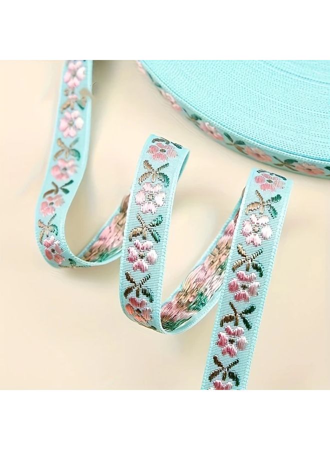 Green Jacquard Lace Trim 3.1 Yards Floral Embroidered Ribbon for DIY Crafts - Image 1