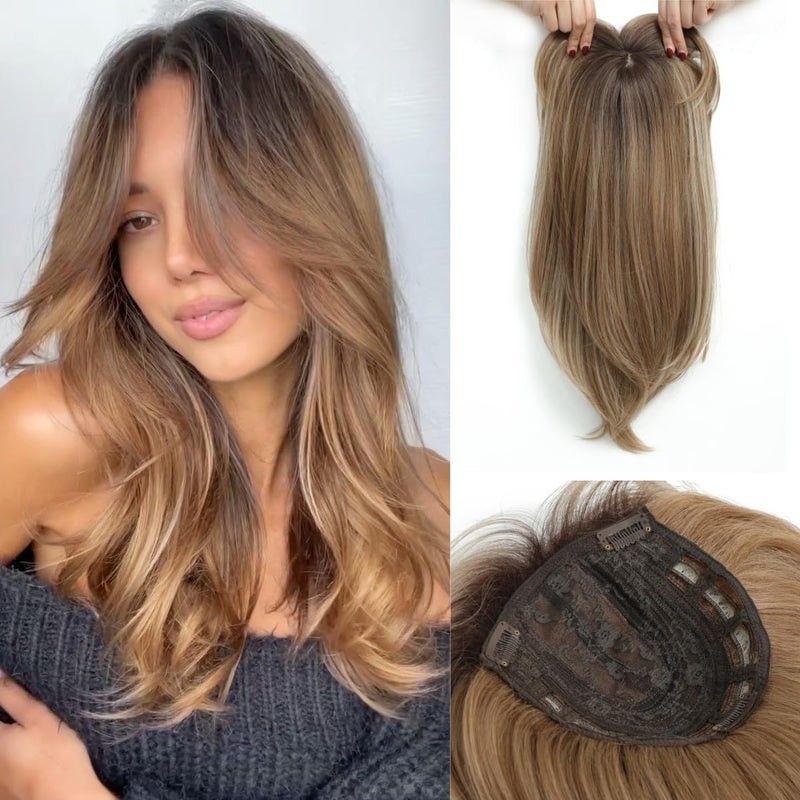 Molefi 19Inch  65x65inch Synthetic Hair Toppers for Thin Hair with Large Base  Dark Root for Women