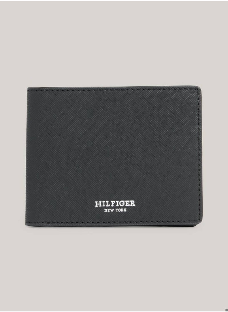 TOMMY HILFIGER - Men's Textured Leather Small Credit Card Wallet -  Saffiano leather, Black - Image 1