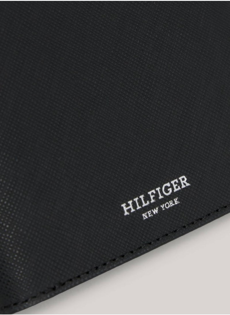 TOMMY HILFIGER - Men's Textured Leather Small Credit Card Wallet -  Saffiano leather, Black - Image 1