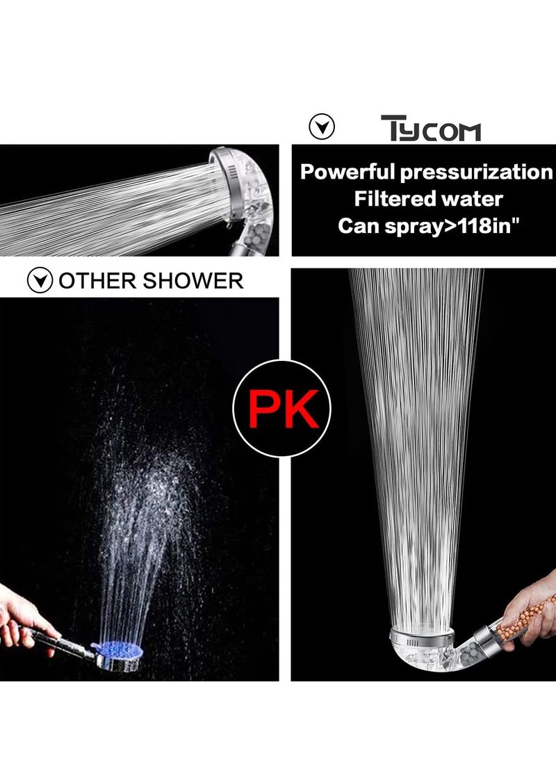 TYCOM - Shower Head Eco Power High Pressure Water Softener Filtered Handheld Showerhead With Spa Like Ionic Beads for Dry Skin and Hair 3 Spray Settings Basic - Image 1