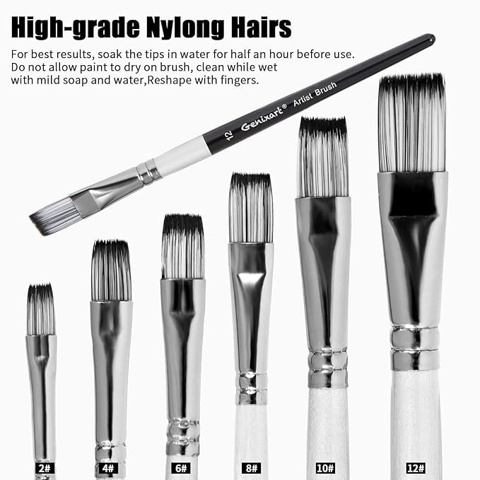 Luoshi LUOSHI 6 Pcs Artist Paintbrushes for Acrylic Oil Watercolor Gouache Painting, Premium Nylon Hair Art Paint Brush for Beginners and Professionals (Flat) - Image 2