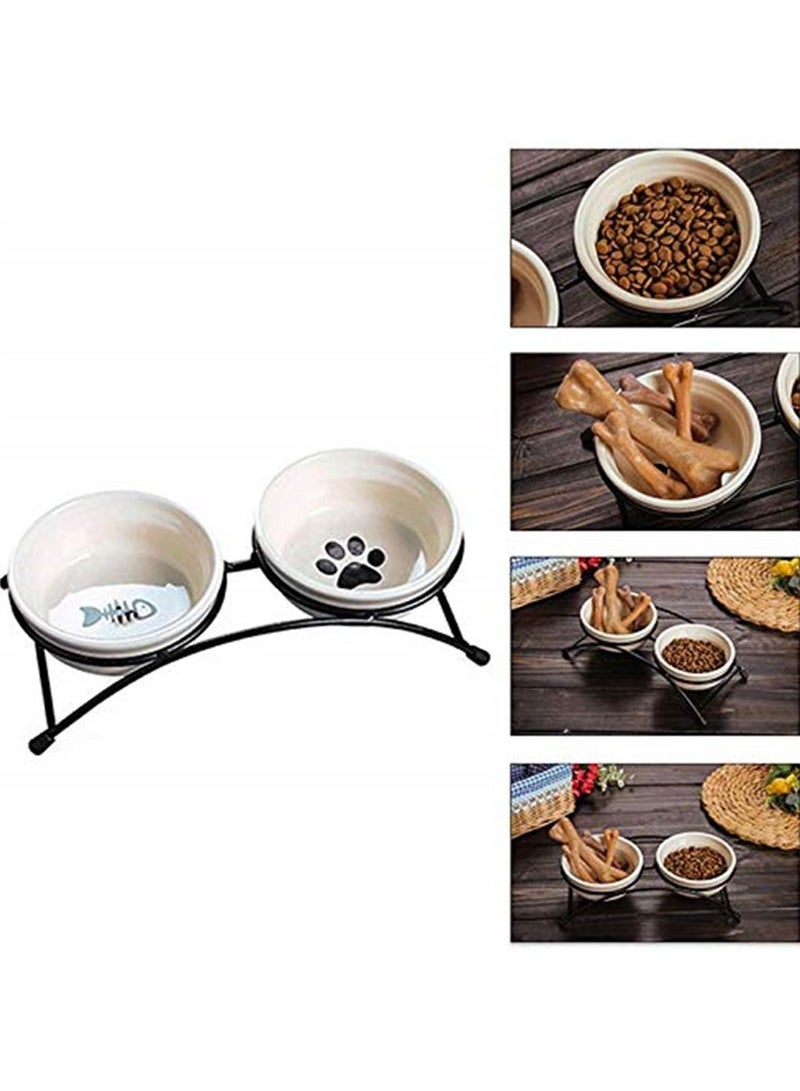 وعاء قطة مزدوج مع حامل مرتفع من السيراميك - Image 2