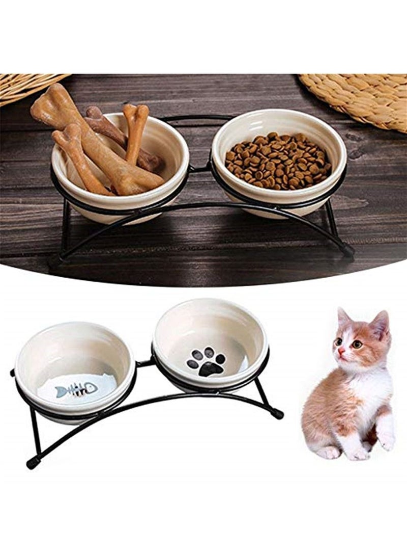 وعاء قطة مزدوج مع حامل مرتفع من السيراميك - Image 3