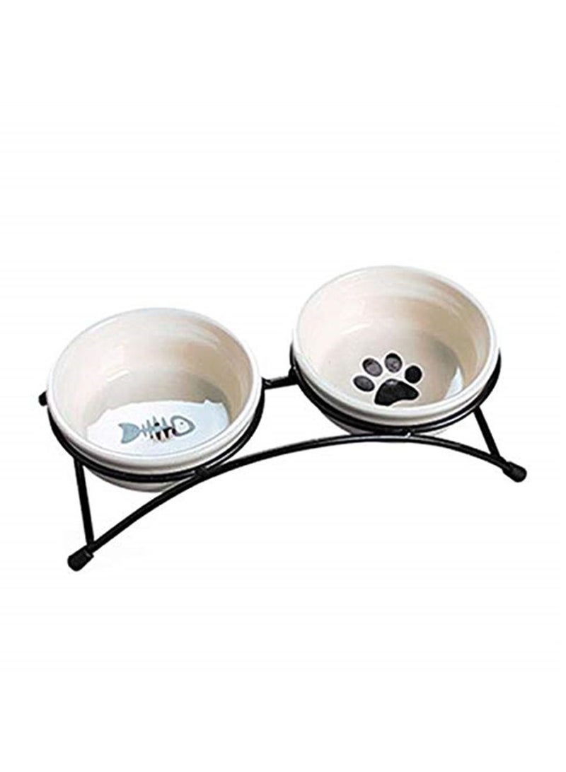 وعاء قطة مزدوج مع حامل مرتفع من السيراميك - Image 1