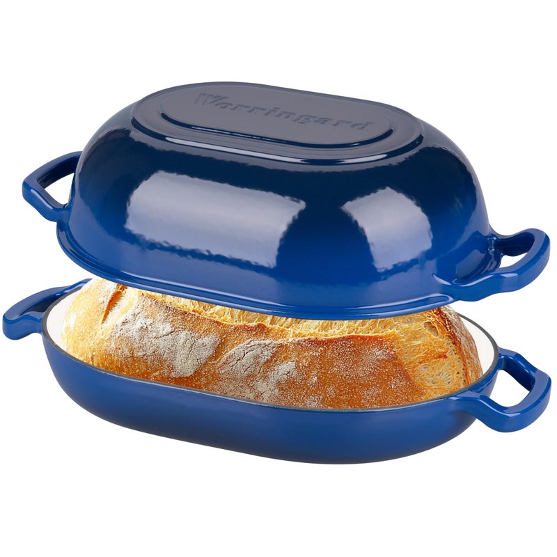 VORRINGARD Enameled Cast Iron Sourdough Bread Oven, Dutch Oven, Loaf Cast Iron Bread Pan for Homemade Bread Baking, Meatloaf Pan with Lid, 7QT, Blue - Image 1