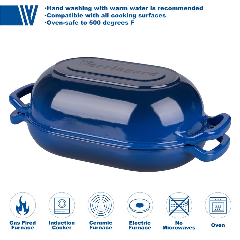 VORRINGARD Enameled Cast Iron Sourdough Bread Oven, Dutch Oven, Loaf Cast Iron Bread Pan for Homemade Bread Baking, Meatloaf Pan with Lid, 7QT, Blue - Image 3