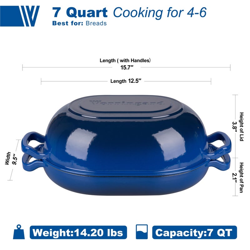VORRINGARD Enameled Cast Iron Sourdough Bread Oven, Dutch Oven, Loaf Cast Iron Bread Pan for Homemade Bread Baking, Meatloaf Pan with Lid, 7QT, Blue - Image 2