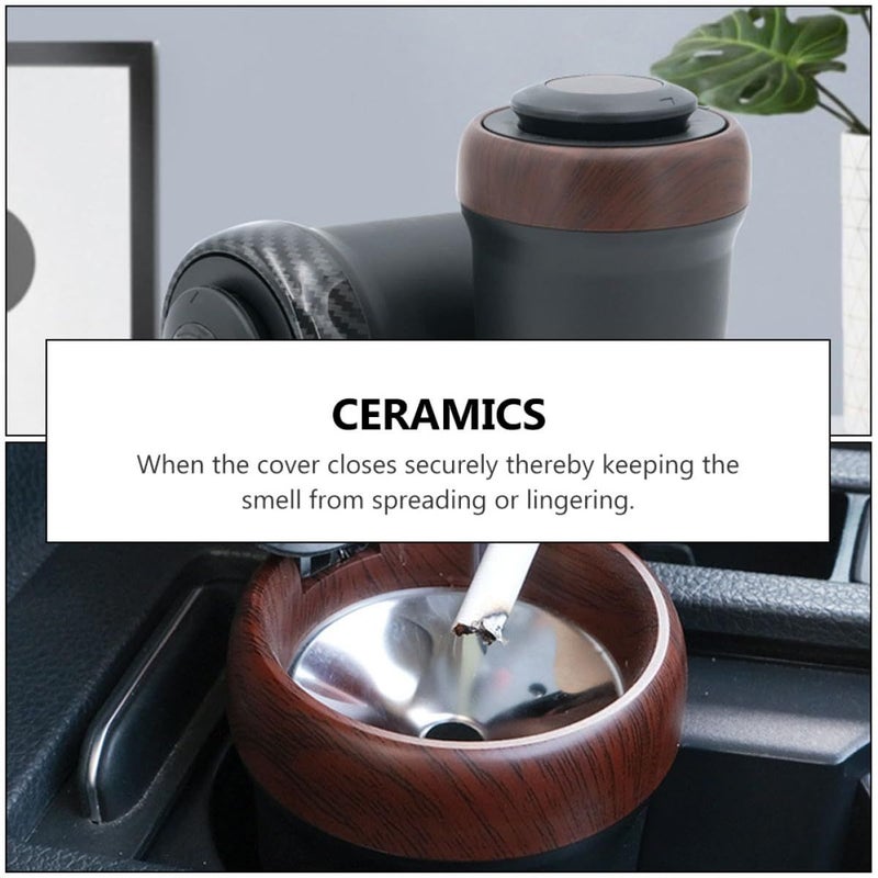 Wood Grain Car Ashtray With LED Light Detachable Lighter Portable - Image 5