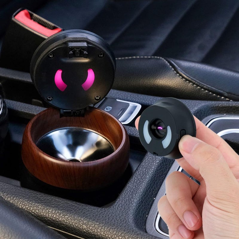 Wood Grain Car Ashtray With LED Light Detachable Lighter Portable - Image 4