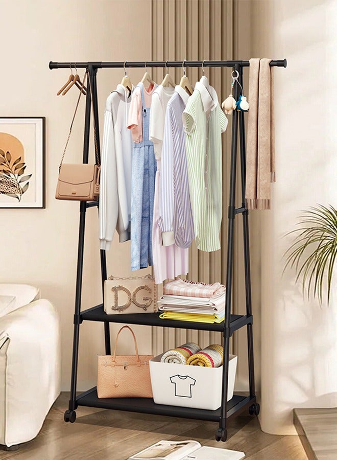 DUNISO Triangular Coat Stand, Clothes Rack with 2-Tier Storage Shelf and 4 Wheels for Shoes and Baskets, Metal Frame, Space-saving, Ideal for Bedroom, Entryway, Office and More  - Image 1