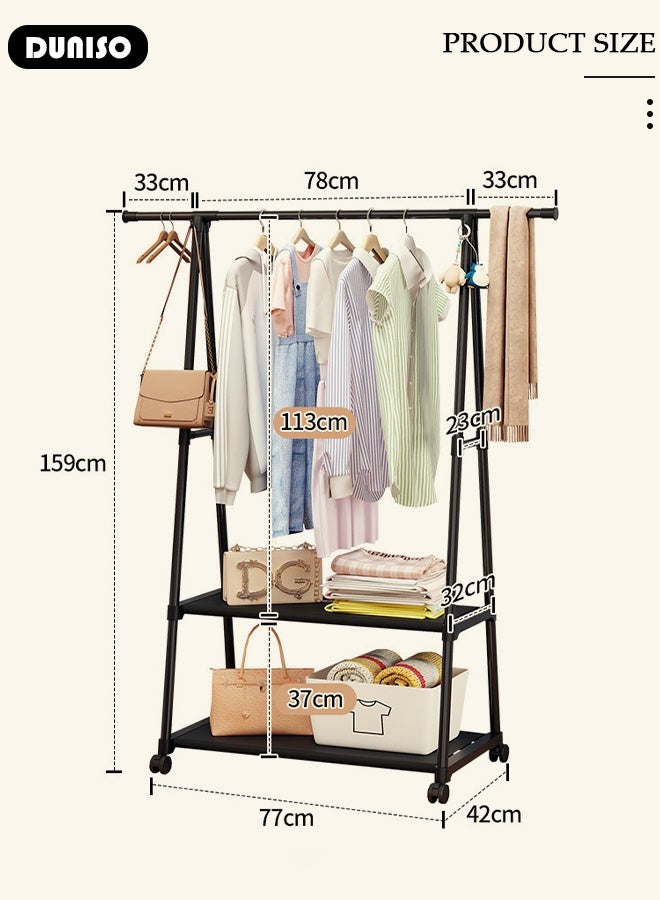 DUNISO Triangular Coat Stand, Clothes Rack with 2-Tier Storage Shelf and 4 Wheels for Shoes and Baskets, Metal Frame, Space-saving, Ideal for Bedroom, Entryway, Office and More  - Image 2
