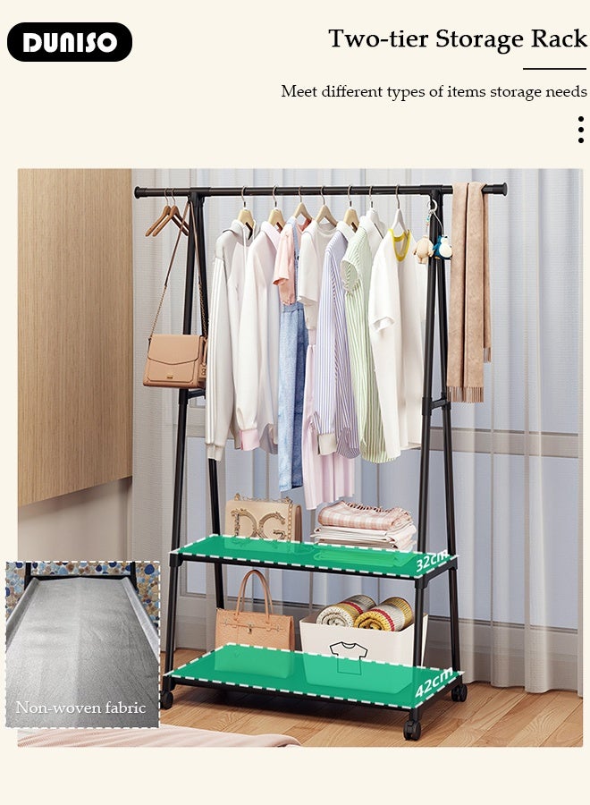 DUNISO Triangular Coat Stand, Clothes Rack with 2-Tier Storage Shelf and 4 Wheels for Shoes and Baskets, Metal Frame, Space-saving, Ideal for Bedroom, Entryway, Office and More  - Image 3