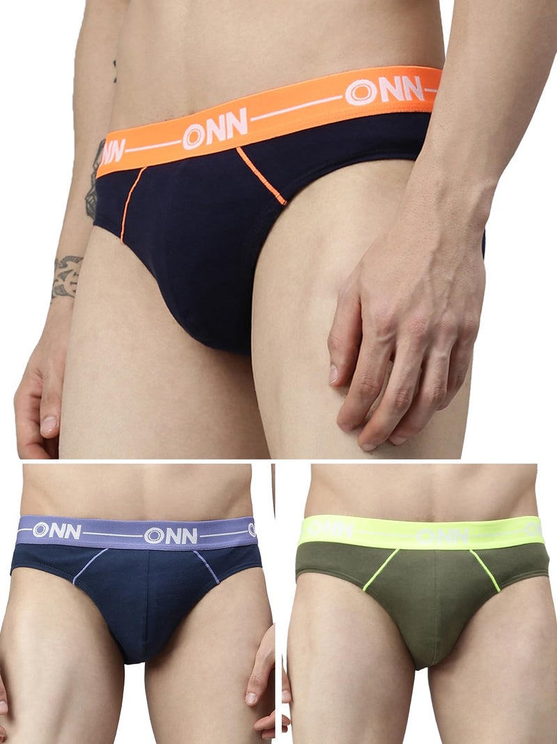ONN Men's Cotton Brief (Pack of 3) (Colors May Vary) (8904209865564 262_Assorted_L_3PC) - Image 1