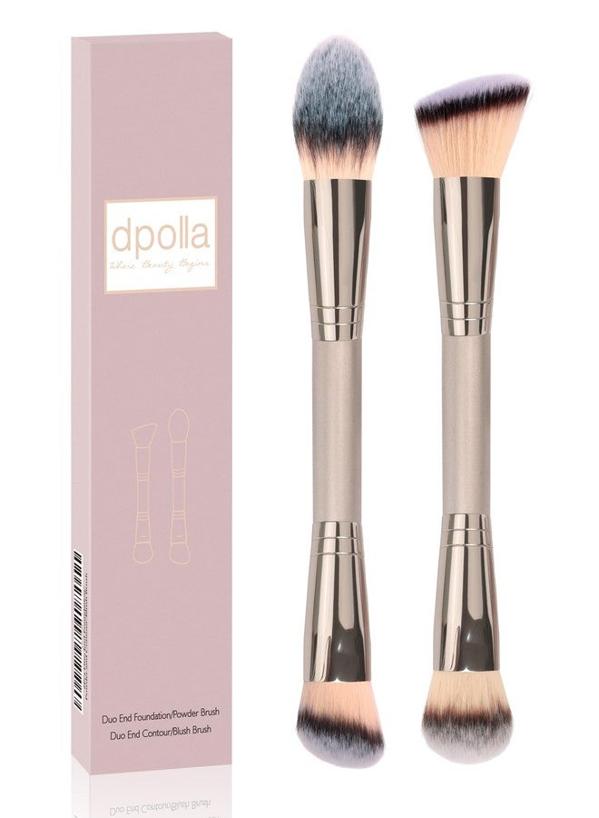 dpolla Foundation Makeup Brushes, 2Pcs Premium Dual-Ended Makeup Brush (Foundation, Powder, Blush & Contour Brushes) for Buffing Liquid, Cream, Powder, Blending Face Brush, Fit for Home, Travel & Gifting - Image 1