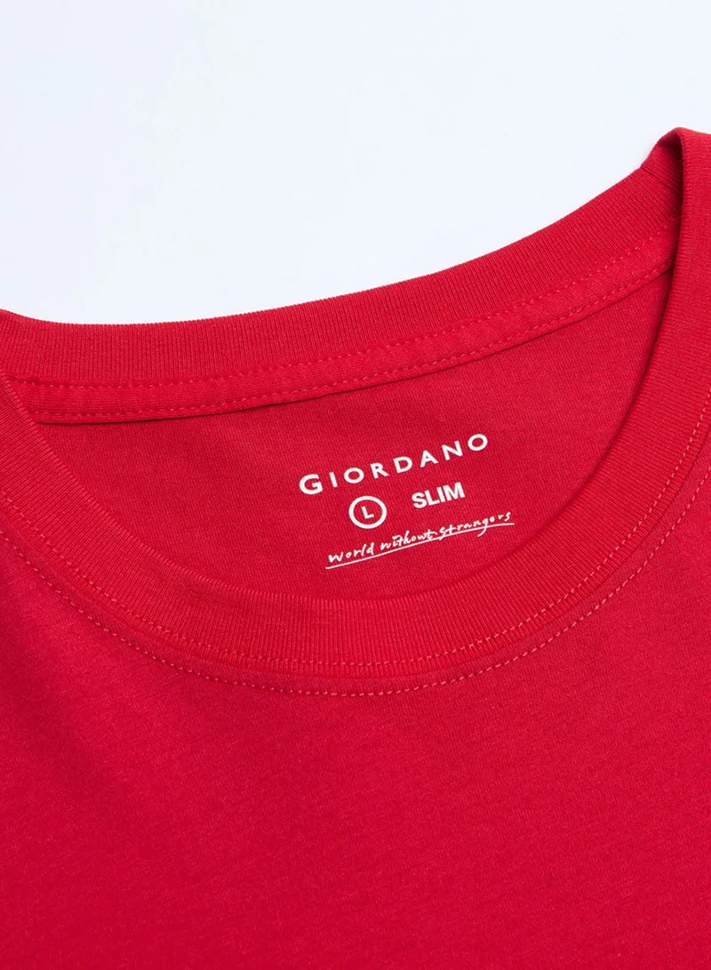 GIORDANO  Men’s Slim Cotton Crew Neck Signature Print Tee for Men | Best Price UAE