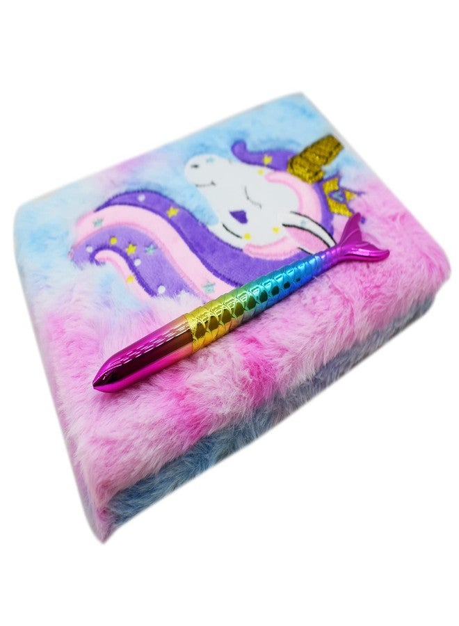 Asera 1 Pc Stylish Unicorn Fur Diary (Size 21 * 15 Cm) And A Mermaid Gel Pen For Girls For Birthday Return Gifts, 80 Pages - Image 2
