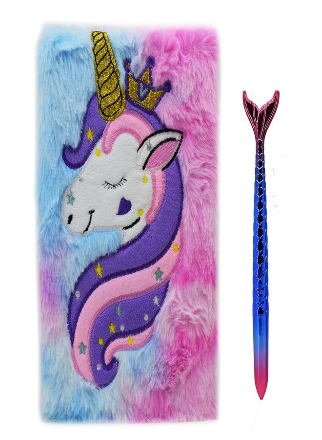 Asera 1 Pc Stylish Unicorn Fur Diary (Size 21 * 15 Cm) And A Mermaid Gel Pen For Girls For Birthday Return Gifts, 80 Pages - Image 1