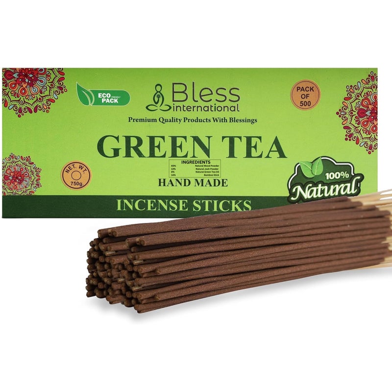 BlessGreenTeaIncenseSticks 100NaturalHandmadeHandDippedIncenseSticks OrganicChemicalsCharcoalFree PurificationRelaxationPositivityYogaMeditation BestWoodsScent 500 Sticks26 OZ