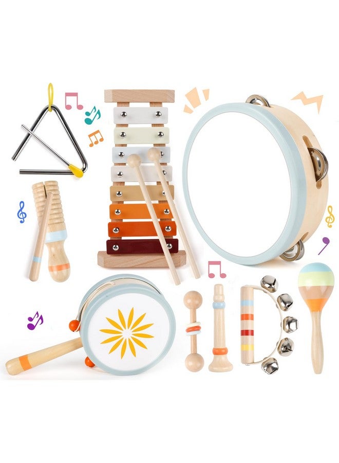M SANMERSEN Toddler Musical Instruments-Montessori Wooden Educational Toys For Toddlers 1-3,Baby Musical Instruments,Neutral Color Musical Instruments Set With Xylophone,Maracas,Bell,Birthday Gift For Ages 1 2 3 - Image 1