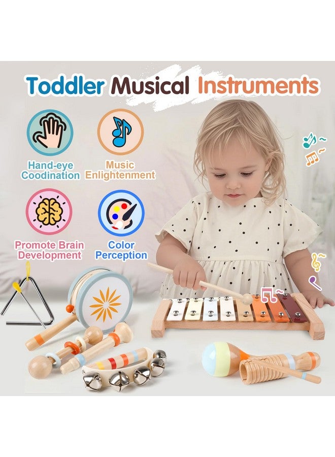 M SANMERSEN Toddler Musical Instruments-Montessori Wooden Educational Toys For Toddlers 1-3,Baby Musical Instruments,Neutral Color Musical Instruments Set With Xylophone,Maracas,Bell,Birthday Gift For Ages 1 2 3 - Image 2