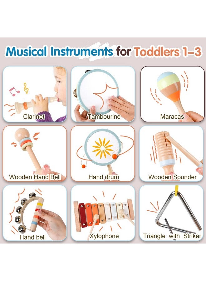 M SANMERSEN Toddler Musical Instruments-Montessori Wooden Educational Toys For Toddlers 1-3,Baby Musical Instruments,Neutral Color Musical Instruments Set With Xylophone,Maracas,Bell,Birthday Gift For Ages 1 2 3 - Image 3