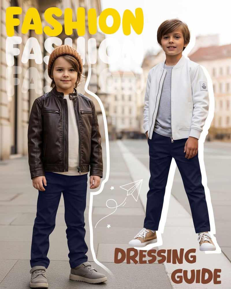 LessonZoo 3 Pack Boys' School Uniform Pants 6-14Y Elastic Waist Stretch Youth Trousers with Pockets Straight Fit for Kids (6-7 Years,Navy Blue, Navy Blue, Navy Blue) - Image 5