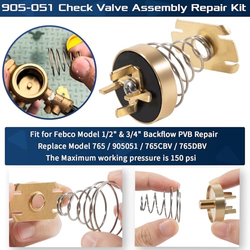 Sunluway 905-051 765 Check Valve Assembly Repair Kit, 3 PCS Replacement Fit for Febco 765 1/2" & 3/4" Check Valve of Model 765 Pressure Vacuum Breakers, Includes Spring, Retainer & Holder Yellow - Image 5