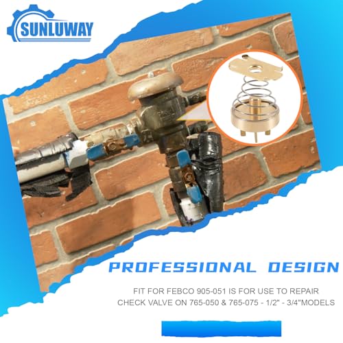 Sunluway 905-051 765 Check Valve Assembly Repair Kit, 3 PCS Replacement Fit for Febco 765 1/2" & 3/4" Check Valve of Model 765 Pressure Vacuum Breakers, Includes Spring, Retainer & Holder Yellow - Image 2