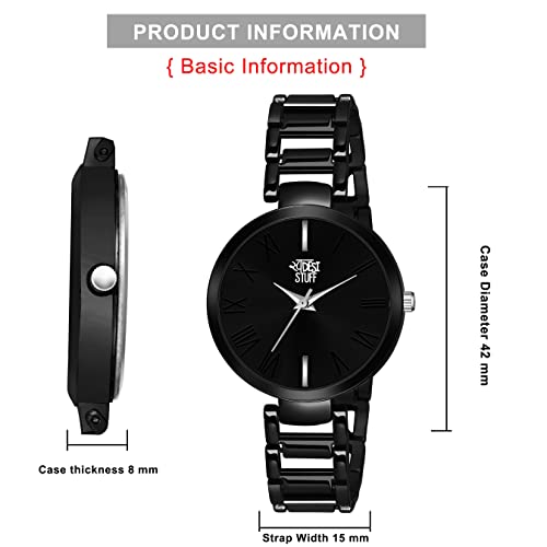 SWADESI STUFF Stainless Steel Luxury Analogue Women's Watch (Black Dial Black Colored Strap) - Image 2
