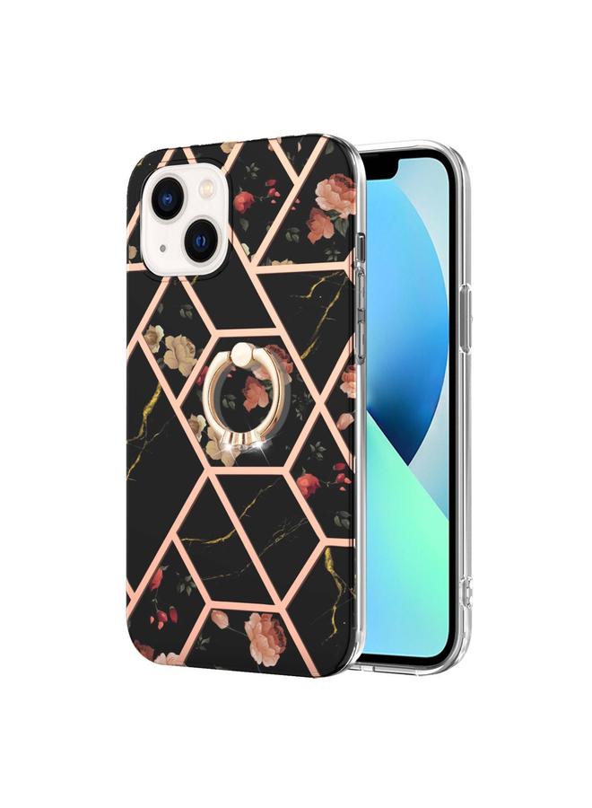 اس-توب جراب لهاتف iPhone 15 Plus مصنوع من مادة TPU المقاومة للصدمات بتصميم زهور رخامية مطلية بالكهرباء مع حامل حلقي من حجر الراين - Image 2