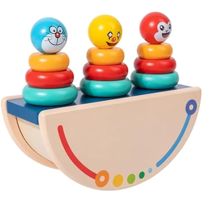 WOODEN SEE SAW STACKING TOYS FOR KIDS, MONTESSORI BUILDING BLOCKS TOY FOR TODDLERS WITH 9 COLOURFUL RINGS, LEARNING EDUCATIONAL GAME PRETEND PLAY SETS FOR CHILDREN AGE 2 3 4+ YEARS BOYS GIRLS - Image 2