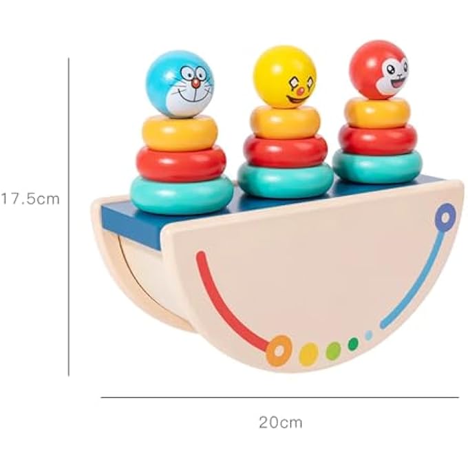 WOODEN SEE SAW STACKING TOYS FOR KIDS, MONTESSORI BUILDING BLOCKS TOY FOR TODDLERS WITH 9 COLOURFUL RINGS, LEARNING EDUCATIONAL GAME PRETEND PLAY SETS FOR CHILDREN AGE 2 3 4+ YEARS BOYS GIRLS - Image 3