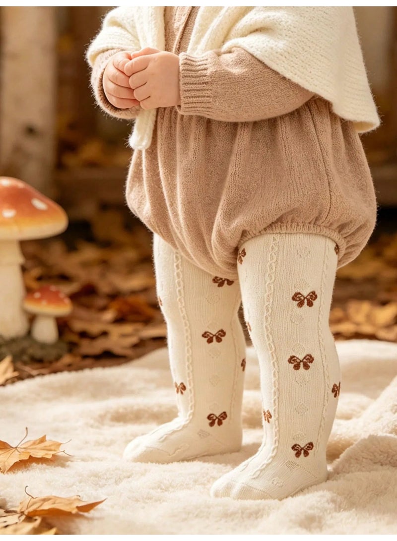 Winter leggings for children featuring a cute bow design. Made from soft and comfortable wool fabric that feels gentle on the child’s skin, with a flexible elastic waistband for a comfortable fit and easy wear. These slim-fit autumn and winter leggings are suitable for children aged 1–2 years. - Image 2